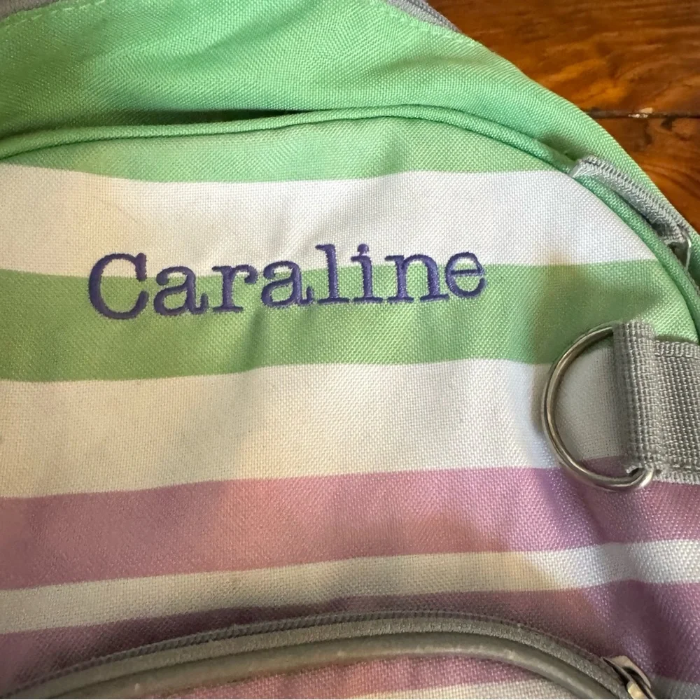 Pottery Barn Backpack Green & Purple Striped Butterfly Caraline
